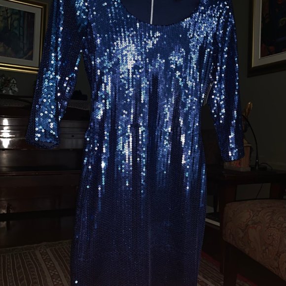 Navy Blue Sparkly Sequin Dress - Picture 2 of 3